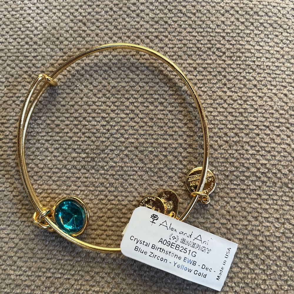 Alex and Ani Gold Bracelet with Blue Zircon